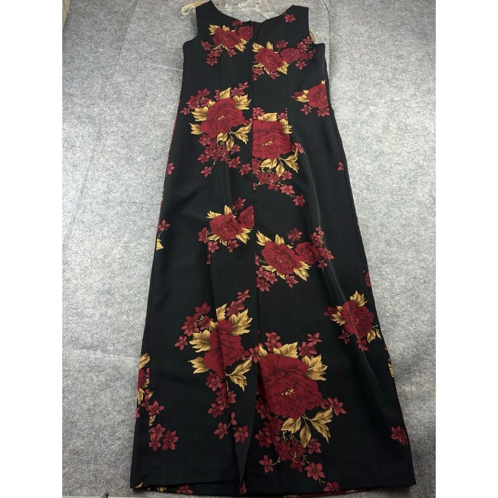 Vintage Studio I Women's 8 Black and Burgandy Floral Maxi Dress Lorelei Gilmore - Picture 5 of 9